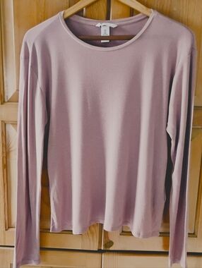 H&M Long-sleeve Minimalist Round Neck Blouse In Mauve Sz L